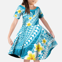 Plumeria Polynesian Sky Blue Glitter Pattern Family Matching Short Sleeve Bodycon Dress and Hawaiian Shirt