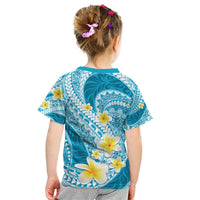 Plumeria Polynesian Sky Blue Glitter Pattern Kid T Shirt
