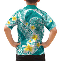 Plumeria Polynesian Teal Glitter Pattern Family Matching Off The Shoulder Long Sleeve Dress and Hawaiian Shirt LT01 - Polynesian Pride