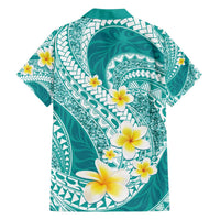 Plumeria Polynesian Teal Glitter Pattern Family Matching Off The Shoulder Long Sleeve Dress and Hawaiian Shirt LT01 - Polynesian Pride