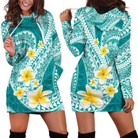 Plumeria Polynesian Teal Glitter Pattern Hoodie Dress