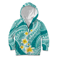 Plumeria Polynesian Teal Glitter Pattern Kid Hoodie LT01 Zip Hoodie Teal - Polynesian Pride
