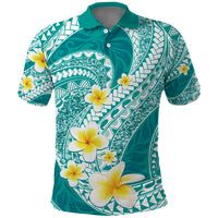 Plumeria Polynesian Teal Glitter Pattern Polo Shirt