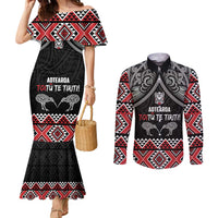 Aotearoa Toitu Te Tiriti Waitangi Couples Matching Mermaid Dress and Long Sleeve Button Shirt Proud To Be Maori LT01 Black - Polynesian Pride