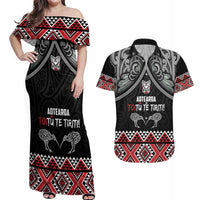 Aotearoa Toitu Te Tiriti Waitangi Couples Matching Off Shoulder Maxi Dress and Hawaiian Shirt Proud To Be Maori LT01 Black - Polynesian Pride