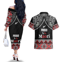 Aotearoa Toitu Te Tiriti Waitangi Couples Matching Off The Shoulder Long Sleeve Dress and Hawaiian Shirt Proud To Be Maori LT01 - Polynesian Pride
