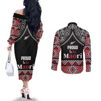 Aotearoa Toitu Te Tiriti Waitangi Couples Matching Off The Shoulder Long Sleeve Dress and Long Sleeve Button Shirt Proud To Be Maori LT01 - Polynesian Pride