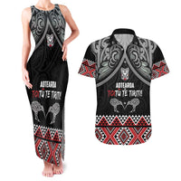 Aotearoa Toitu Te Tiriti Waitangi Couples Matching Tank Maxi Dress and Hawaiian Shirt Proud To Be Maori LT01 Black - Polynesian Pride
