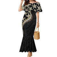 Beige Polynesian Starfish Unique Pattern Family Matching Mermaid Dress and Hawaiian Shirt LT01 Mom's Dress Beige - Polynesian Pride
