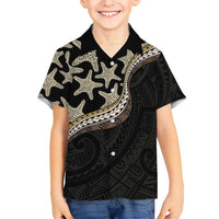 Beige Polynesian Starfish Unique Pattern Family Matching Mermaid Dress and Hawaiian Shirt LT01 Son's Shirt Beige - Polynesian Pride