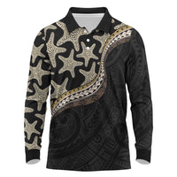 Beige Polynesian Starfish Unique Pattern Long Sleeve Polo Shirt