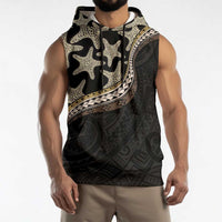 Beige Polynesian Starfish Unique Pattern Sleeveless Hoodie