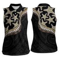 Beige Polynesian Starfish Unique Pattern Women Sleeveless Polo Shirt