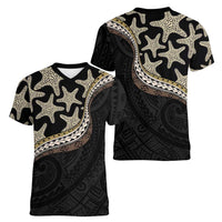 Beige Polynesian Starfish Unique Pattern Women V-Neck T-Shirt
