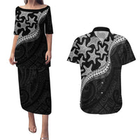 Monotone Polynesian Starfish Unique Pattern Couples Matching Puletasi and Hawaiian Shirt