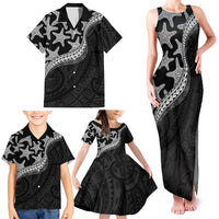 Monotone Polynesian Starfish Unique Pattern Family Matching Tank Maxi Dress and Hawaiian Shirt