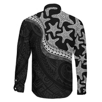 Monotone Polynesian Starfish Unique Pattern Family Matching Tank Maxi Dress and Hawaiian Shirt