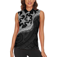 Monotone Polynesian Starfish Unique Pattern Women Sleeveless Polo Shirt