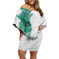 Hawaii Tropical Leaves Family Matching Off Shoulder Short Dress and Hawaiian Shirt Polynesian Pattern