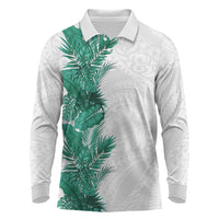 Hawaii Tropical Leaves Long Sleeve Polo Shirt Polynesian Pattern LT01 White - Polynesian Pride
