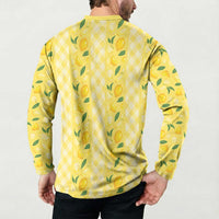 Hawaii Lemon Palaka Button Sweatshirt Striped Stylized
