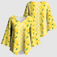 Hawaii Lemon Palaka Kimono Sleeve Blouse Striped Stylized