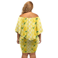 Hawaii Lemon Palaka Off Shoulder Short Dress Striped Stylized