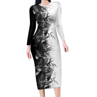 Hawaii Tropical Plant Monochrome Family Matching Long Sleeve Bodycon Dress and Hawaiian Shirt Vibrant Polynesian Pattern