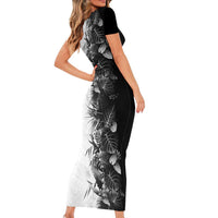 Hawaii Tropical Plant Monochrome Family Matching Short Sleeve Bodycon Dress and Hawaiian Shirt Vibrant Polynesian Pattern