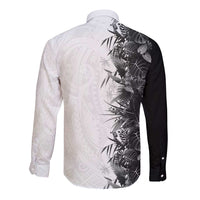 Hawaii Tropical Plant Monochrome Long Sleeve Button Shirt Vibrant Polynesian Pattern