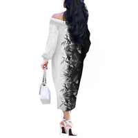 Hawaii Tropical Plant Monochrome Off The Shoulder Long Sleeve Dress Vibrant Polynesian Pattern
