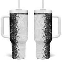 Hawaii Tropical Plant Monochrome Tumbler With Handle Vibrant Polynesian Pattern