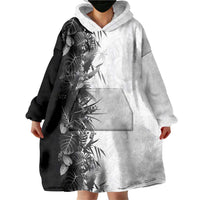 Hawaii Tropical Plant Monochrome Wearable Blanket Hoodie Vibrant Polynesian Pattern