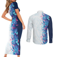 Hawaii Tropical Plant UliUli Couples Matching Short Sleeve Bodycon Dress and Long Sleeve Button Shirt Vibrant Polynesian Pattern
