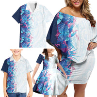 Hawaii Tropical Plant UliUli Family Matching Off Shoulder Short Dress and Hawaiian Shirt Vibrant Polynesian Pattern
