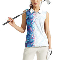 Hawaii Tropical Plant UliUli Women Sleeveless Polo Shirt Vibrant Polynesian Pattern