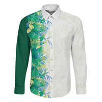 Hawaii Tropical Plant Omaomao Family Matching Off Shoulder Short Dress and Hawaiian Shirt Vibrant Polynesian Pattern