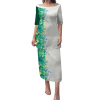 Hawaii Tropical Plant Omaomao Family Matching Puletasi and Hawaiian Shirt Vibrant Polynesian Pattern