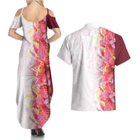 Hawaii Tropical Plant Akala Couples Matching Summer Maxi Dress and Hawaiian Shirt Vibrant Polynesian Pattern