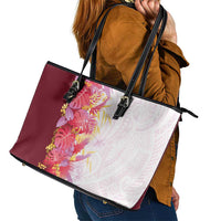 Hawaii Tropical Plant Akala Leather Tote Bag Vibrant Polynesian Pattern