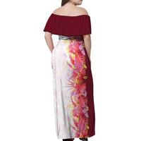Hawaii Tropical Plant Akala Off Shoulder Maxi Dress Vibrant Polynesian Pattern