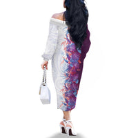 Hawaii Tropical Plant Poni Family Matching Off The Shoulder Long Sleeve Dress and Hawaiian Shirt Vibrant Polynesian Pattern