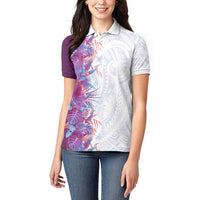 Hawaii Tropical Plant Poni Women Polo Shirt Vibrant Polynesian Pattern