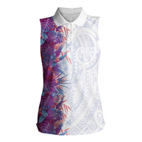 Hawaii Tropical Plant Poni Women Sleeveless Polo Shirt Vibrant Polynesian Pattern