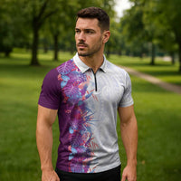 Hawaii Tropical Plant Poni Zipper Polo Shirt Vibrant Polynesian Pattern