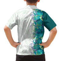 Hawaii Tropical Plant Teal Family Matching Tank Maxi Dress and Hawaiian Shirt Vibrant Polynesian Pattern
