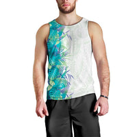 Hawaii Tropical Plant Teal Men Tank Top Vibrant Polynesian Pattern