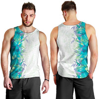 Hawaii Tropical Plant Teal Men Tank Top Vibrant Polynesian Pattern