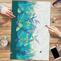 Hawaii Tropical Plant Teal Puzzle Vibrant Polynesian Pattern