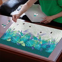 Hawaii Tropical Plant Teal Puzzle Vibrant Polynesian Pattern